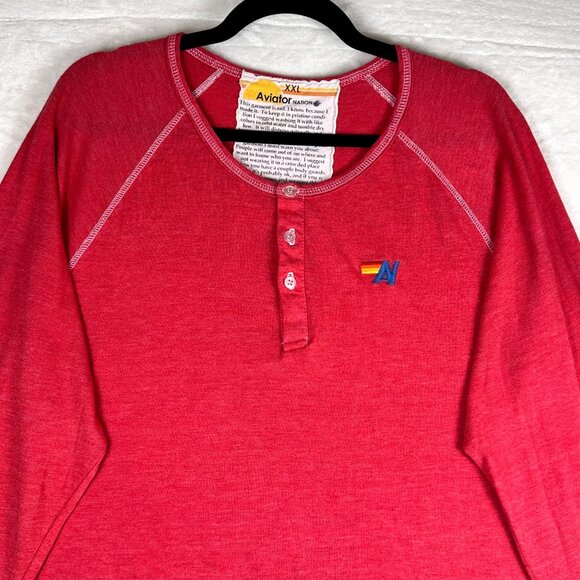 Aviator Nation Long Sleeve Henley Shirt Red XXL Lightning Bolt Logo USA Made - Picture 2 of 9